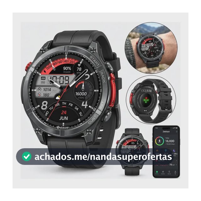 Relógio Smartwatch GPS e GNSS Zeblaze Stratos 4 Tela AMOLED 1,43'' À Prova D'água 5ATM IP69K com Chamadas Bluetooth,Lanterna LED,Monitor Cardíaco SpO2,170 Modos Esportivos,Android iOS Preto Original