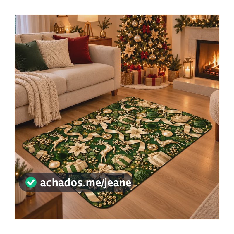 Tapete Natalino De Natal  Emborrachado Antiderrapante 118x78 1.18 M 78 Cm Multicolorido