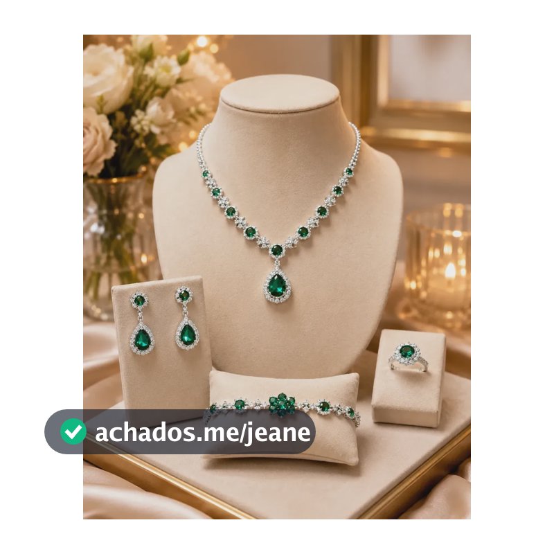 Semijoia Madrinha Casamento  - Kit 4 Peças C/ Anel Regulável Verde Esmeralda Kit Com Múltiplas Peças (tamanhos Variados)