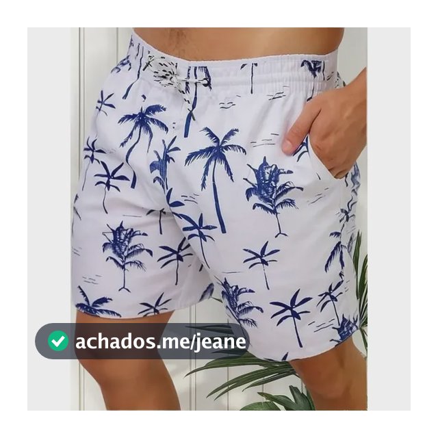 Short Masculino Tactel Estampado Bolsos Cordão Praia Férias