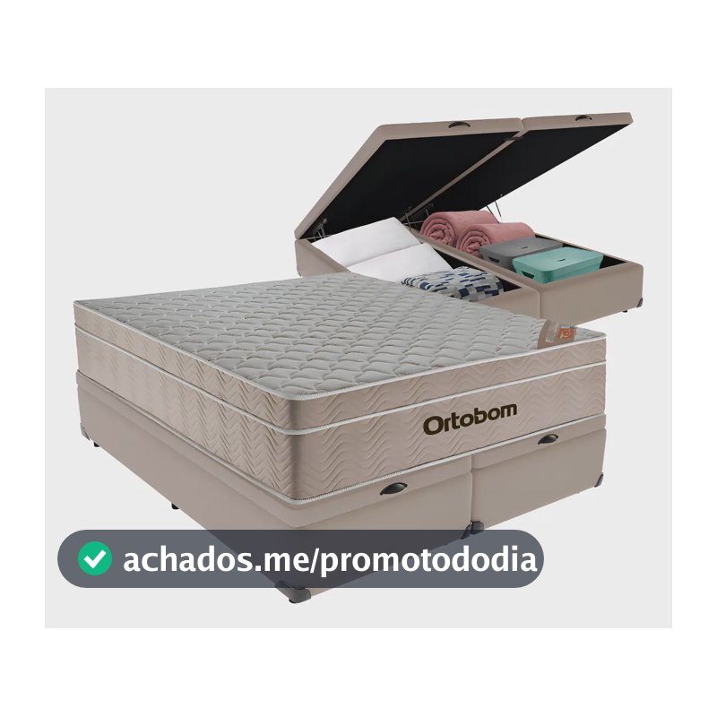 Cama Box Baú Queen Ortobom Airtech Molas Ensacadas Bege com Suede
