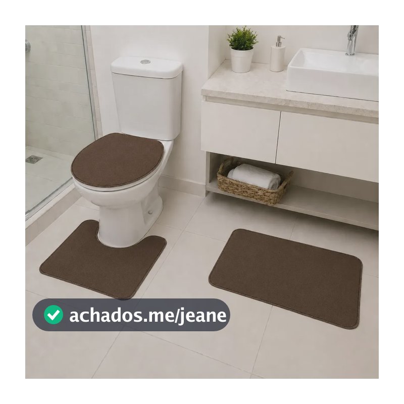 Jogo Tapete Banheiro 3 Peças Preto Antiderrapante Marrom