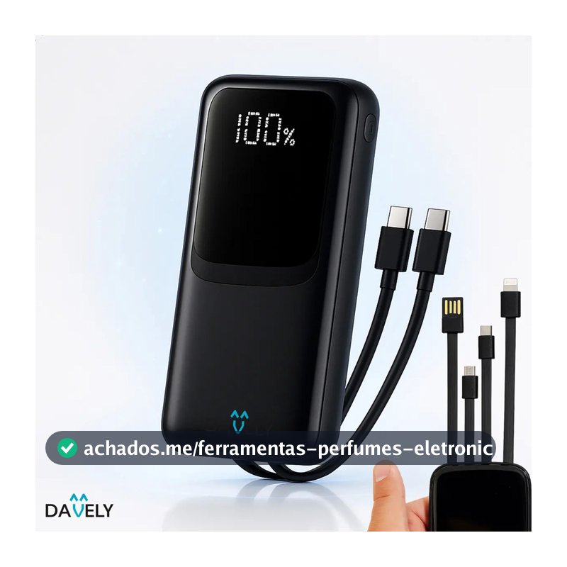 Power Bank 20.000mAh 22.5W Carga Rápida Com Display Digital Carregador Portátil Carga Rápida Premium Compatível Com Todos Os Celulares Iphone Android IOS apple xiaomi LG Samsung Motorola -Marca Davely