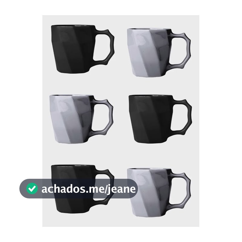 Jogo Canecas 260ml Cerâmica Xícara Café Leite Cores Kit 6 Un Cor Preto/Cinza Caneca cerâmica Cayan Brilho