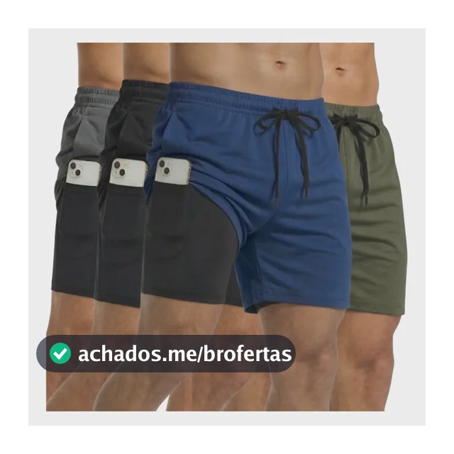 Kit 4 Shorts 2 Em 1 Masculino Dry Bermuda Academia Treino