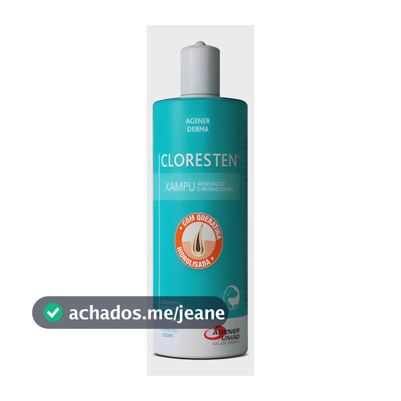 Shampoo Agener União Cloresten Antibacteriano e Antifúngico para Cães e Gatos 500 mL