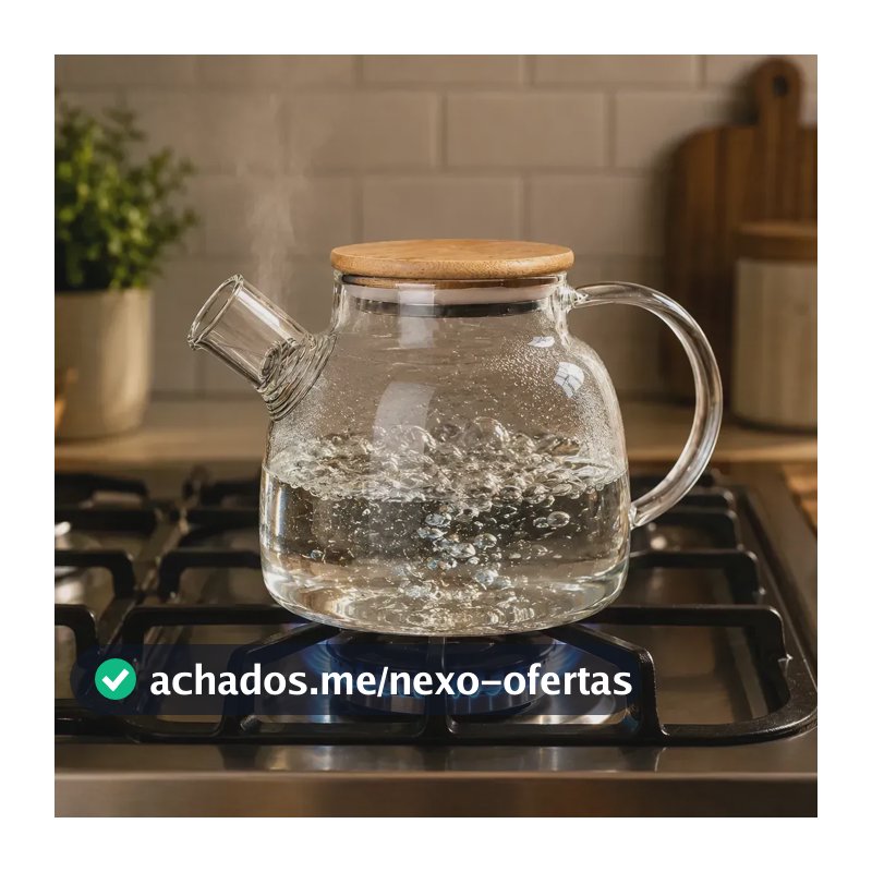 Chaleira de Vidro com Tampa de Bambu 1 Litro - Transparente