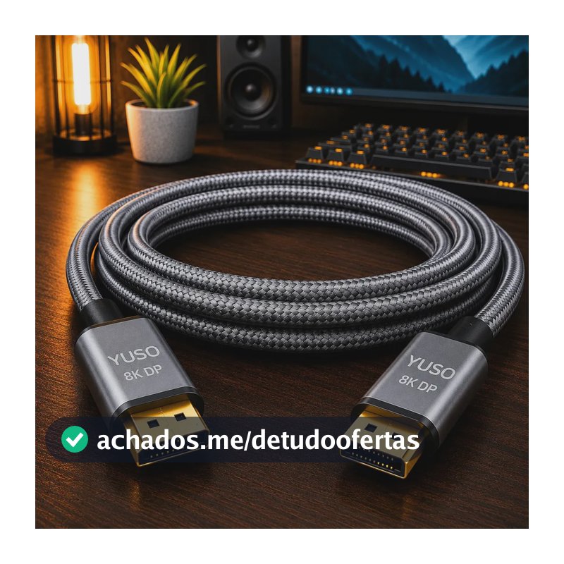 Cabo Displayport 1.4 8k 4k Reforçado 2 Metros Hdr 60hz 240hz Compatível G-sync Freesync Conector Ouro Monitor Gamer Áudio Imersivo Hdr Imersivo - Yuso