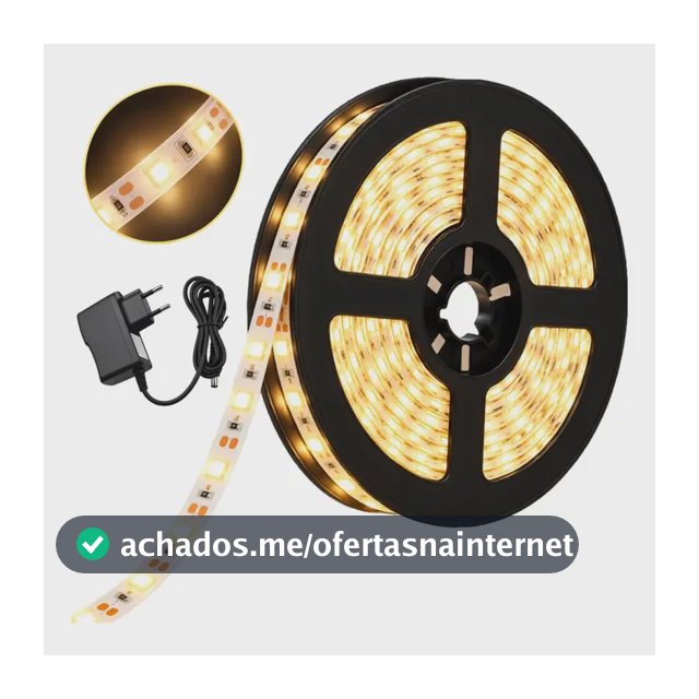 Fita Led 3528 Branco Quente Amarela 5m 300 Leds 12v Fonte Luz Branco-quente Maffacioli BFL-3528-BQ-IP20-FONTE