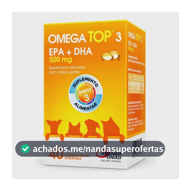 Omega Top 3 C/ 40 Cáp. Moles Saborosas 500mg P/ Cães E Gatos