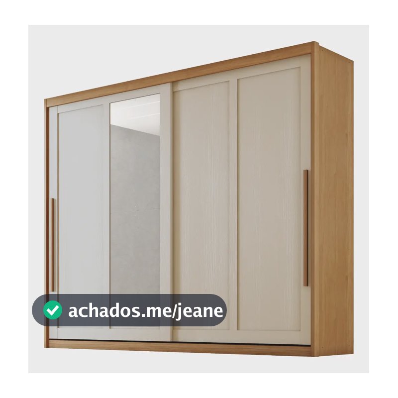 Guarda Roupas Casal 2 Portas Com Espelho 100% Mdf Firenze Madeirado / Areia