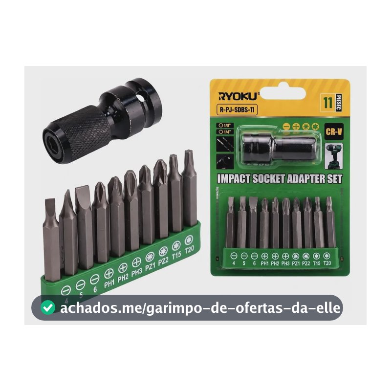 Jogo Bits Parafusadeira Impacto 11 Peças Adaptador Ryoku