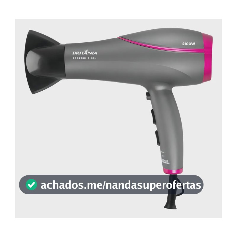 Secador De Cabelos Britânia BSC2200 Bivolt 2100w Com Tecnologia Tourmaline Íons - 2 velocidades + 3 temperaturas + jato de ar frio