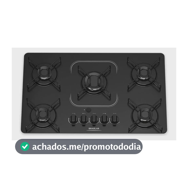 Fogão Cooktop alimentação gás - Braslar 5 bocas cor preto - Bivolt de Embutir