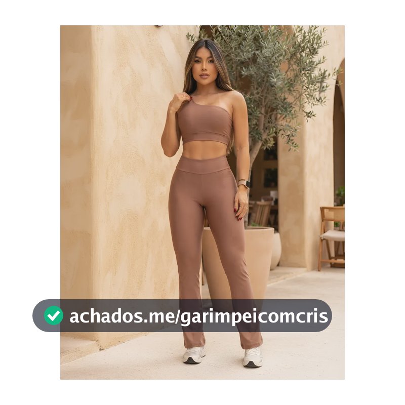 Conjunto Fitness Calça Flare Cós Alto Top Um Ombro Só Treino Marrom Liso M