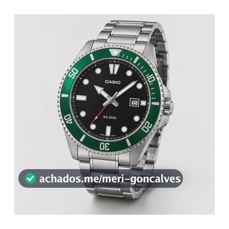 Relógio Masculino Casio Analógico de Aço Inoxidável com Bisel Verde e Calendário