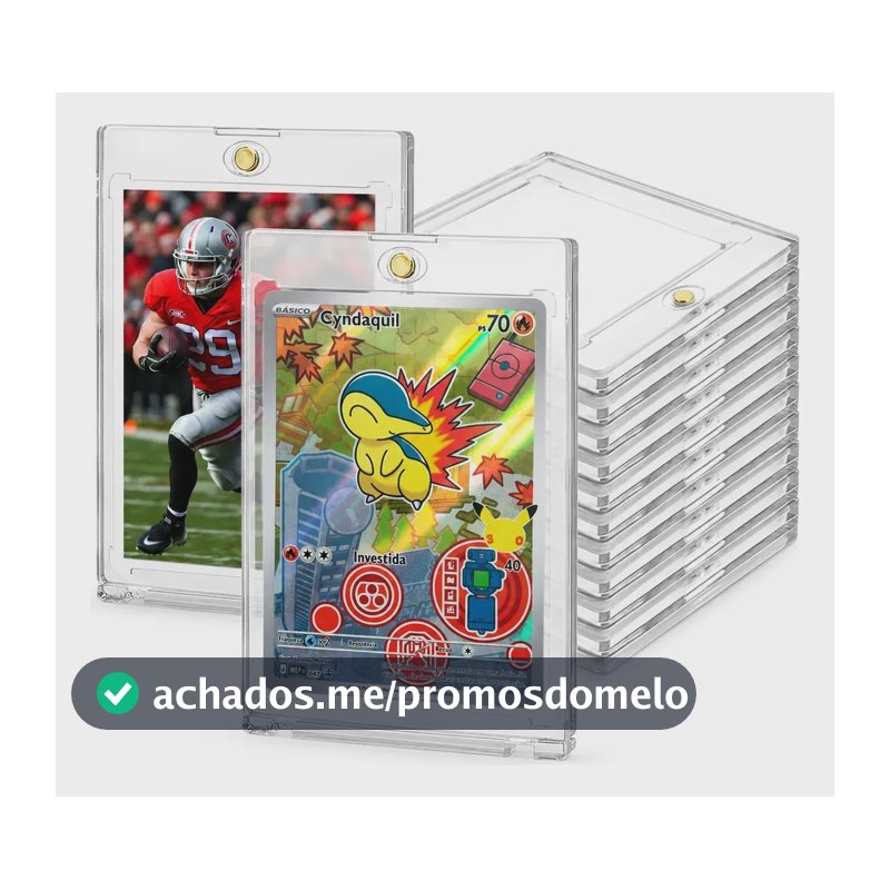 15 Case Magnético Para Cards Tcg Pokémon Magic Lorcana Bra Transparente Com Borda Roxa/azulada