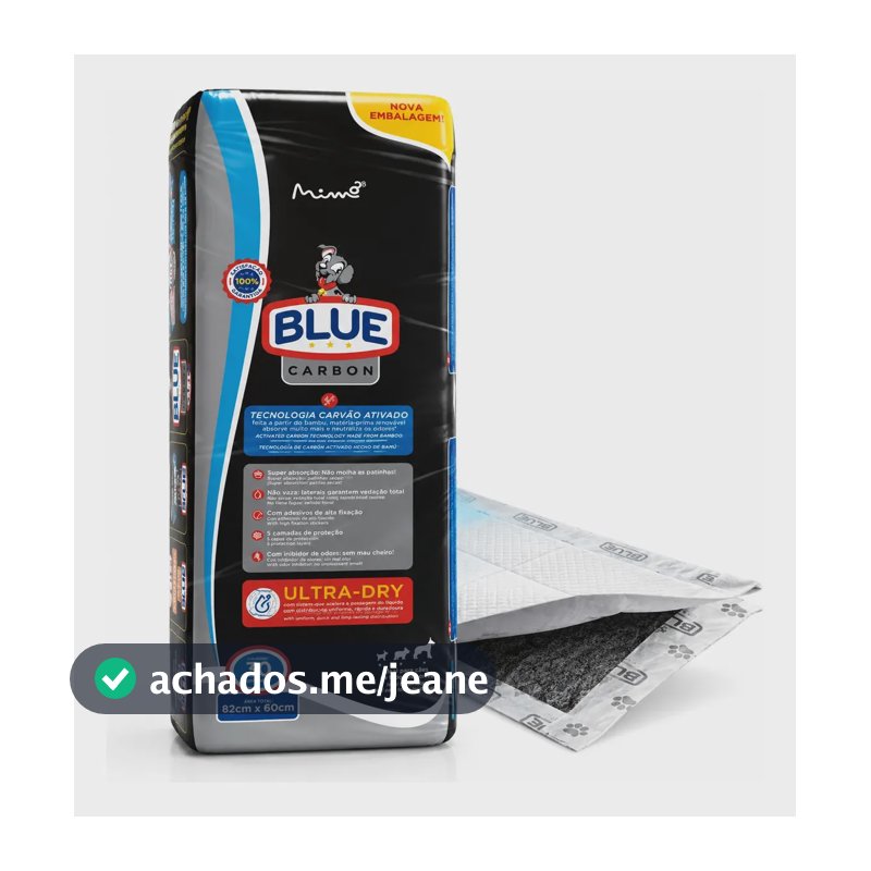 Tapete Higiênico Blue Carbon 30un Carvão Ativado 82x60 Cinza