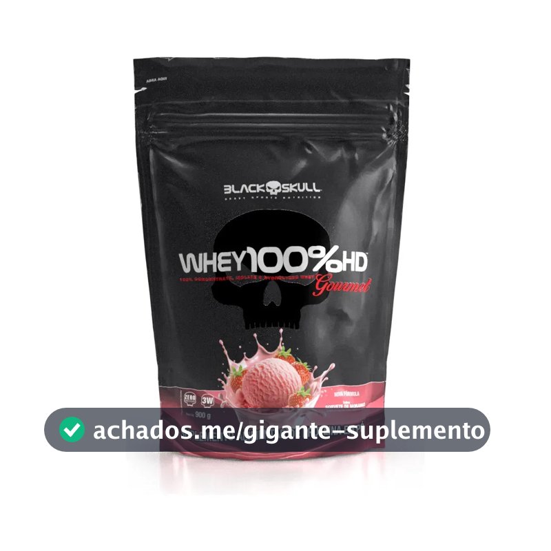 Whey 100%hd Gourmet 900g Refil Black Skull Sabor Morango