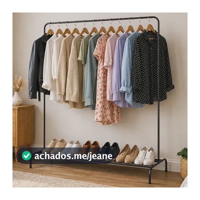 Organizador De Roupas Portátil Grande Metal P/ Quarto Closet Arara Com Sapateira Preto