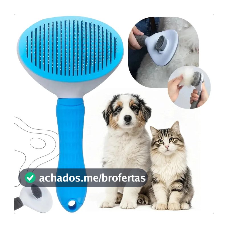 Escova Pet Autolimpante Rasqueadeira Magica Pelos Cães Gatos Cinza-escuro