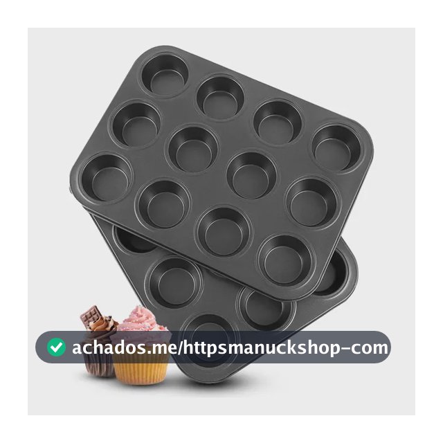 Kit 2 Forma Assadeira Cupcake Faz Pão De Queijo Empada 12 Cavidades De Aço carbono com revestimento antiaderente Cor Preto