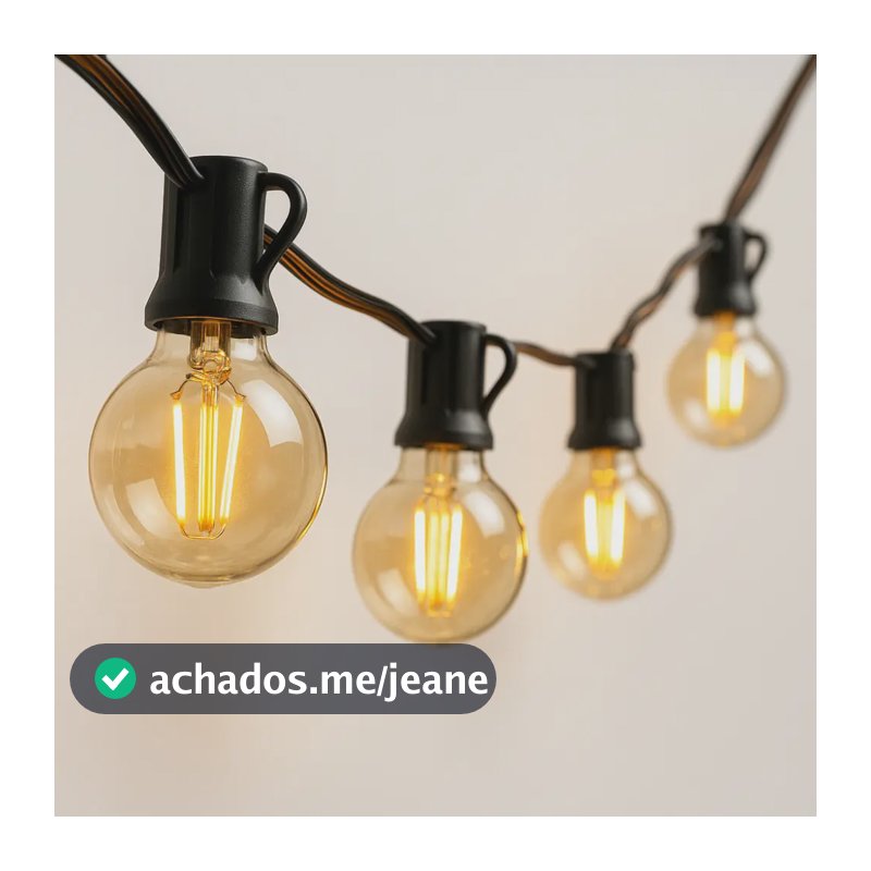 Varal De Luzes  10 Metros Cordão Área Externa Jardim E27 Preto