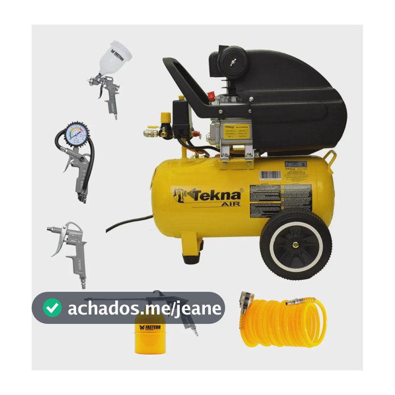 Compressor Ar Tekna 2,5hp 25lt  + Kit Pintura E Limpeza 220v Amarelo 220v 60 Monofásica