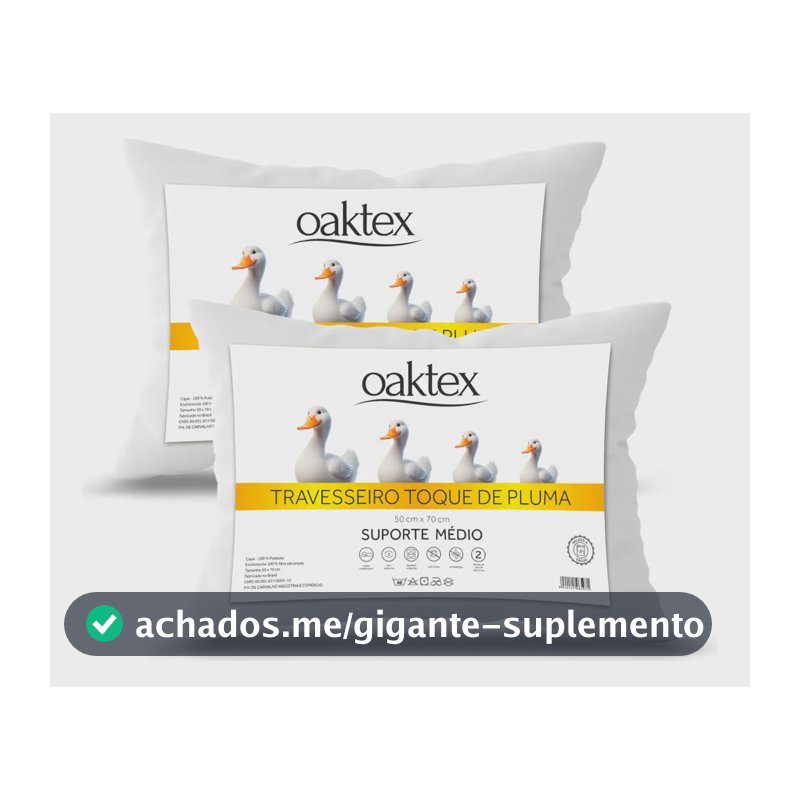 Kit 2 Travesseiros 70x50 Antialérgico Lavável Fibra Siliconada Toque de Pluma de Ganso Oaktex Cor Branco