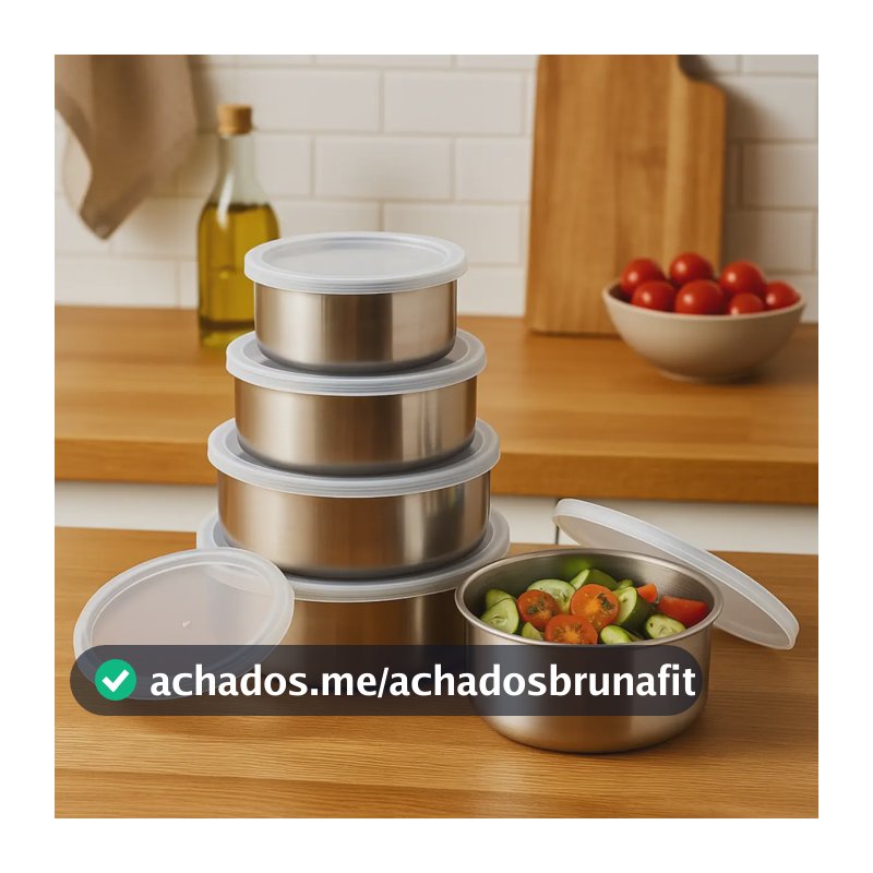 Conjunto Potes Vasilha Organizador Cozinha Geladeira Inox 5p Prateado