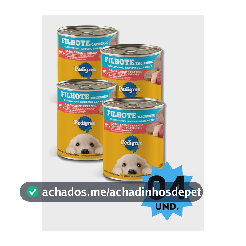Kit 4 Latas Pedigree Patê Cães Filhotes Carne E Frango 280g