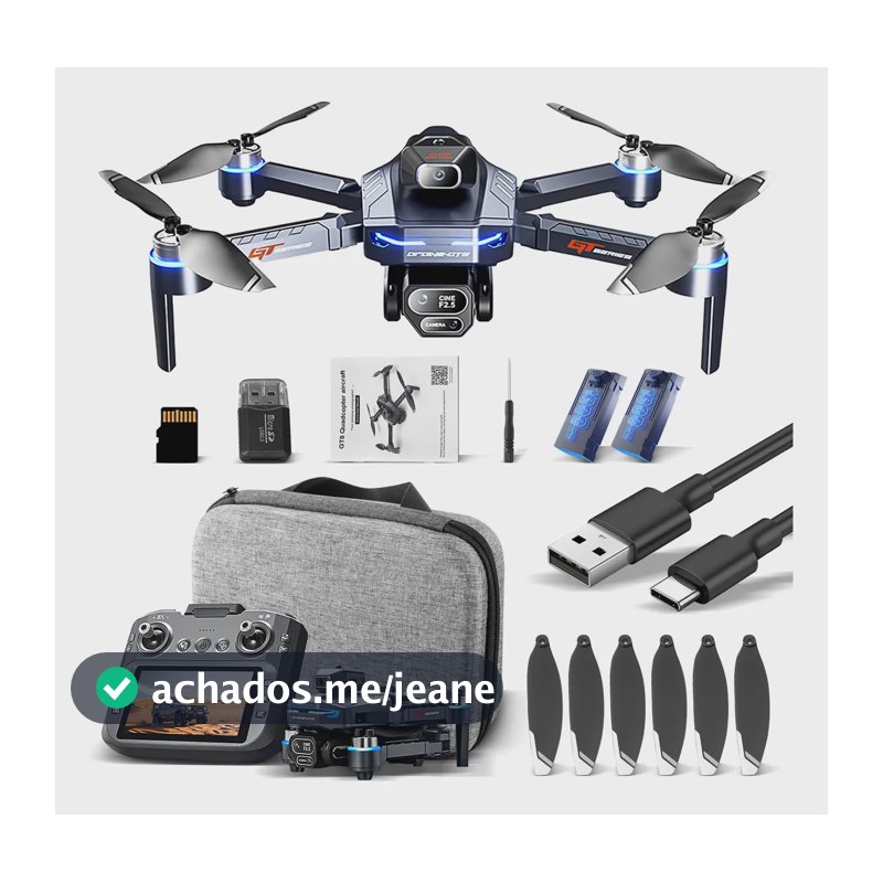 Drone Gt8 Com Tela, Câmera Hd Motor Brushless 2 Baterias