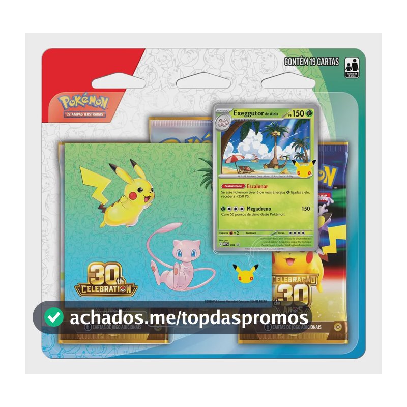 Pokémon Blister Triplo Exeggutor Adesivos Celebração 30 Anos Português