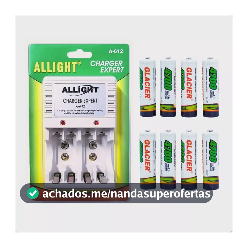 Kit 8 Pilhas Recarregáveis + Carregador Rápido Bivolt Aa/aaa