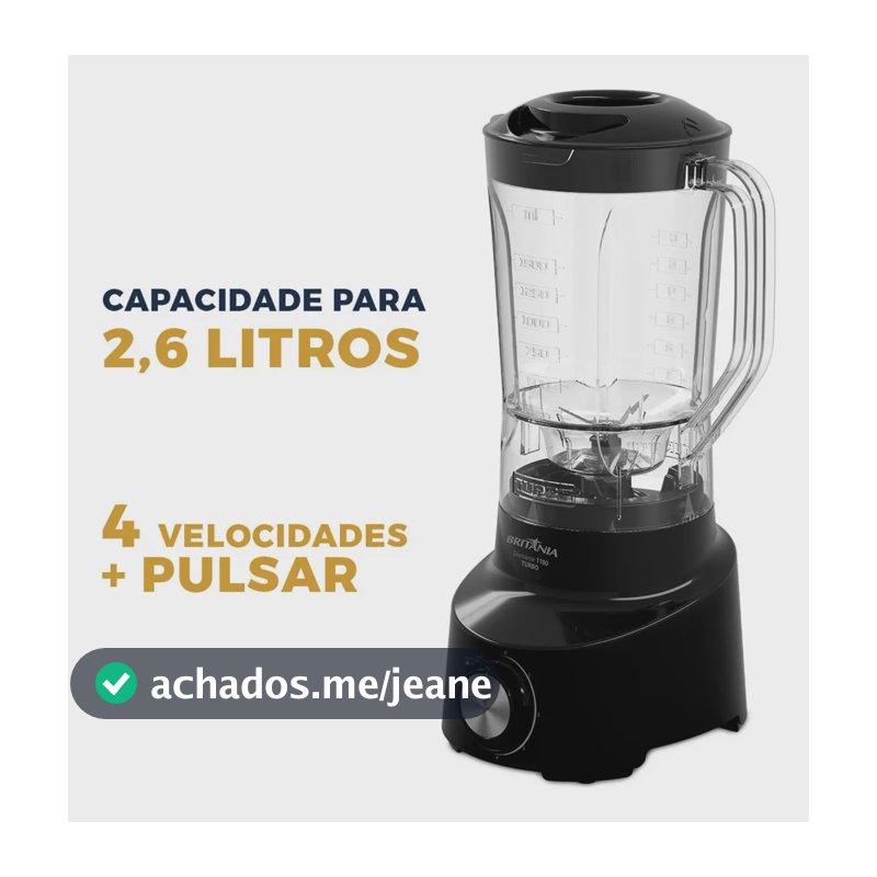 Liquidificador Britânia 2,6L 4 Velocidades Preto Diamante 1100
