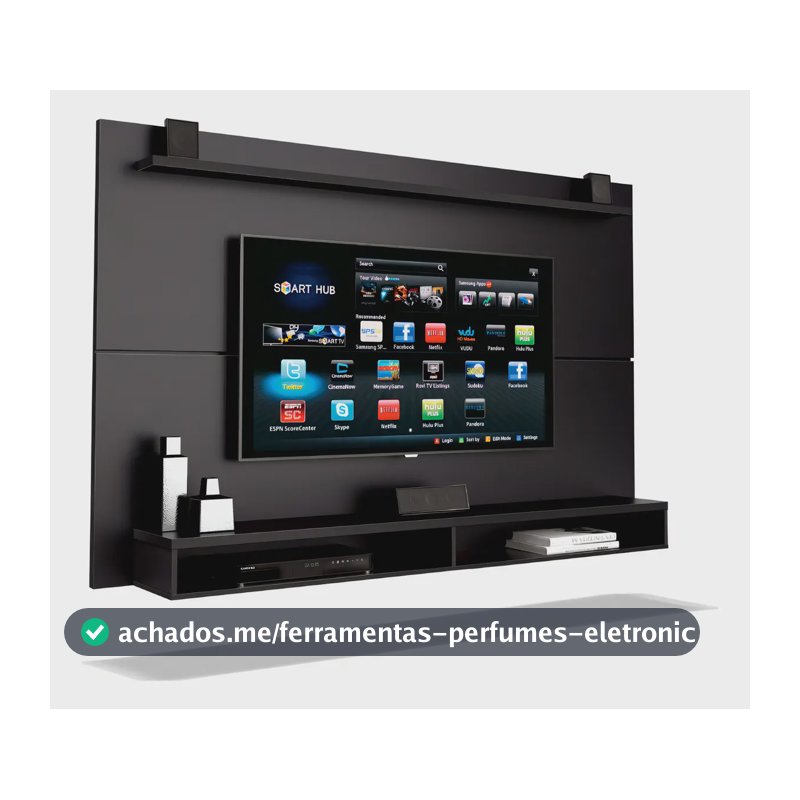 Painel EDN Móveis Max Para TV Até 65" Preto 180cm com Prateleira