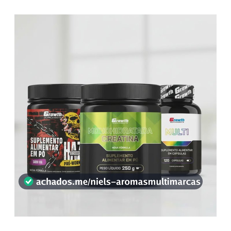 Kit Growth: Creatina Monohidratada 250g + Multivitamínico 120 Cáps + Pré-treino Haze Uva 300g