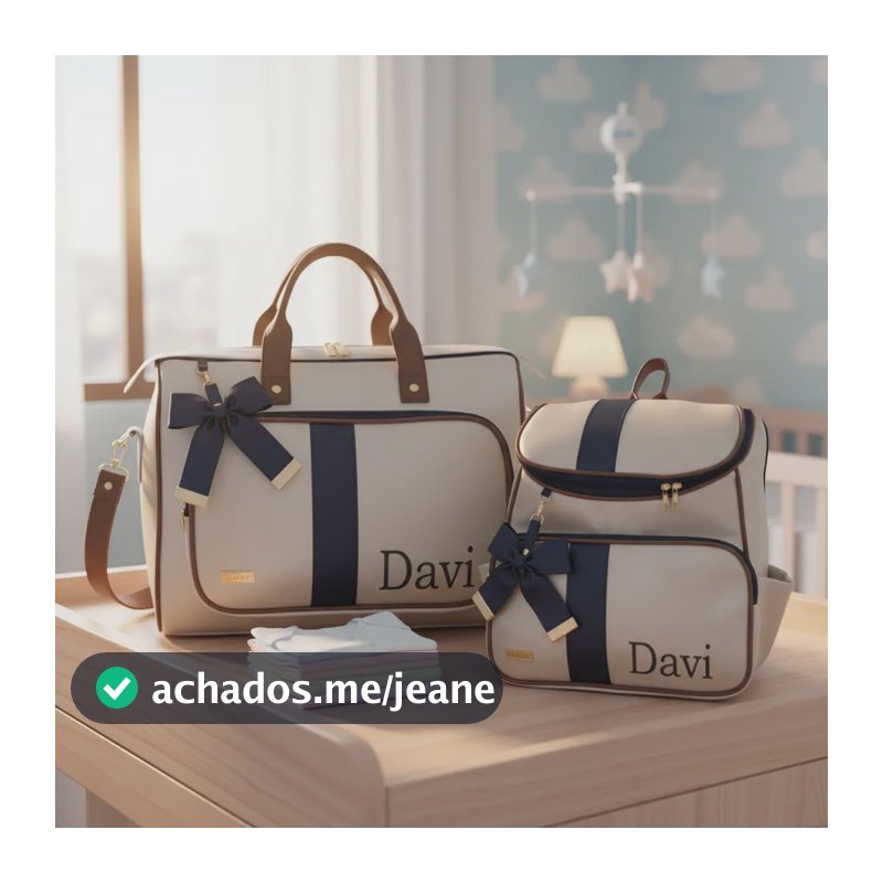 Kit Bolsa Maternidade Personalizado Davi - 02 Peças Champanhe/marinho