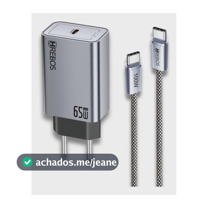Carregador Usb-c 65w Pd Para Notebook Macbook Celular + Cabo Preto