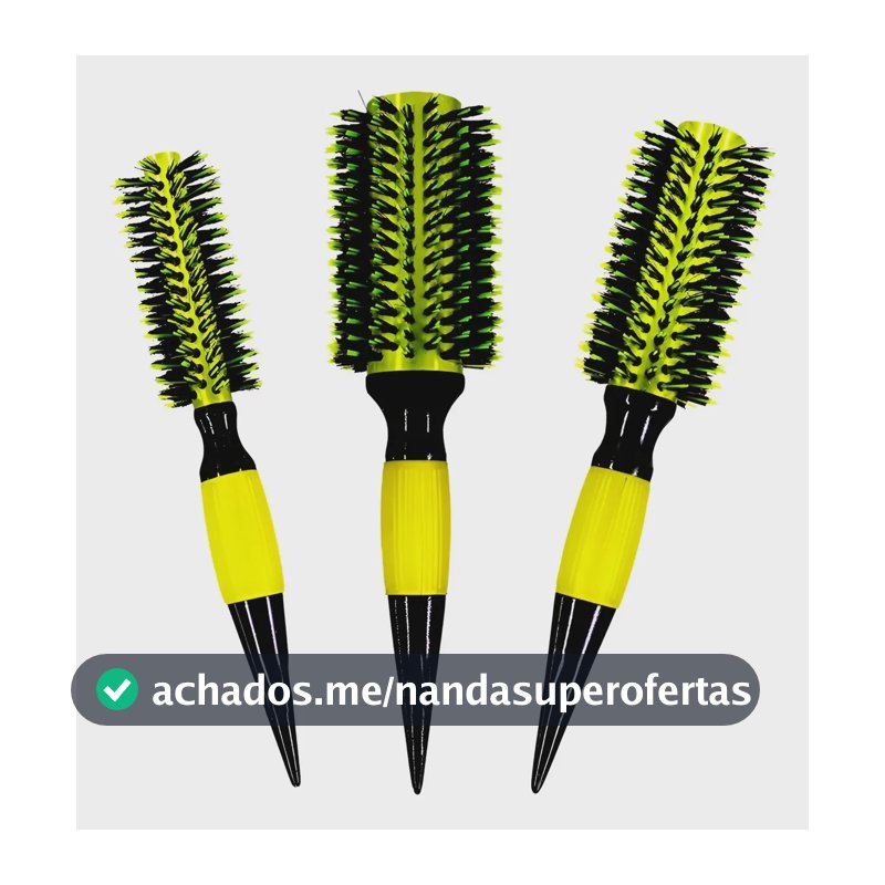 3 Escovas Kit Cabelo Com Cerdas De Javali Profissionais Amarelo