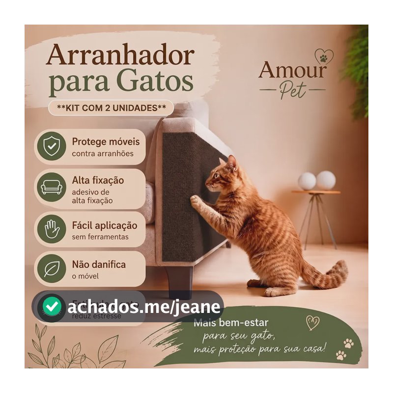 Kit 2 Arranhador Protetor Sofá Adesivo Carpete Gatos 50x30cm Marrom