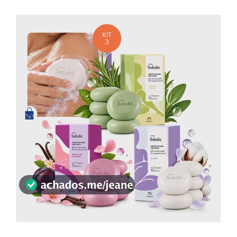 Kit Sabonete Barra Natura Tododia 3 Caixas 15 Unidades 90g
