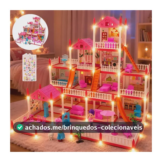 Casinha De Boneca Castelo Princesa 283pcs Rosa Com 2 Bonecas Rosa