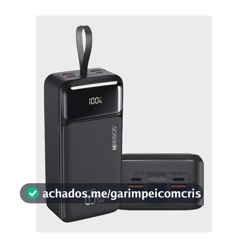 Power Bank Turbo 65w Hrebos 30000mah Com Display Digital Cor Preto