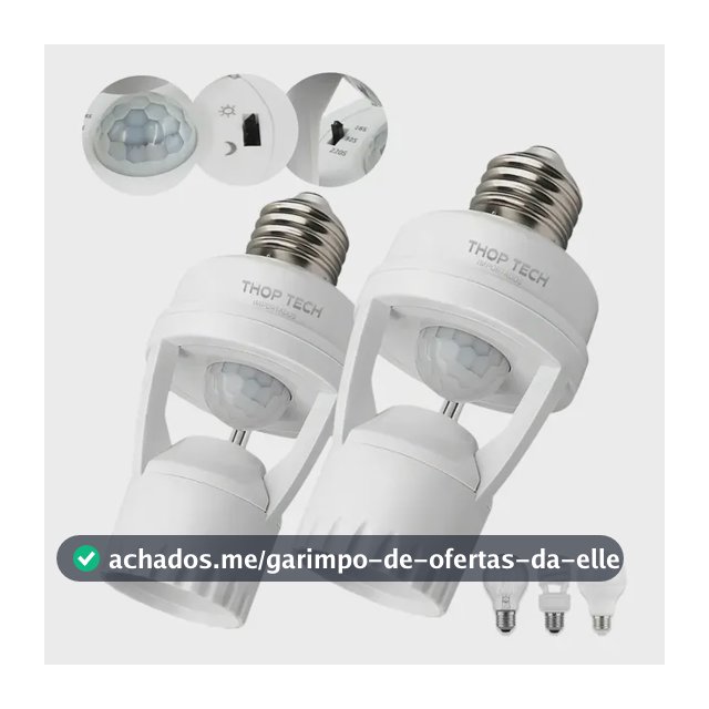 Kit 2 Sensor De Presença E Movimento Iluminação Lâmpada Soquete E27 Fotocélula Infravermelho Bivolt Acende E Desliga Automático Thop Tech Importados