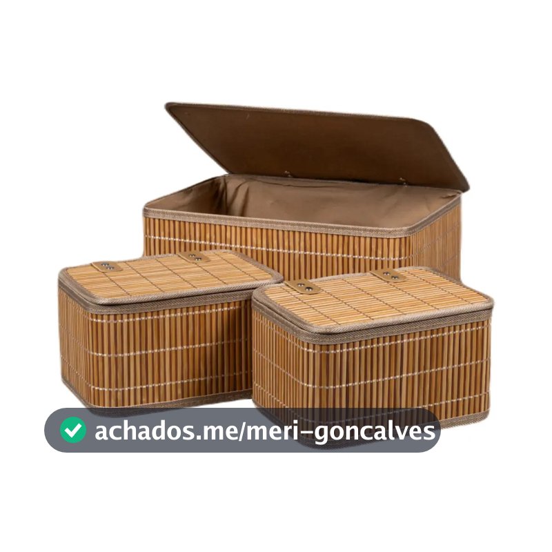 Kit 3 Caixa Cesto Organizador Bambu Marrom Tampa 23 36cm