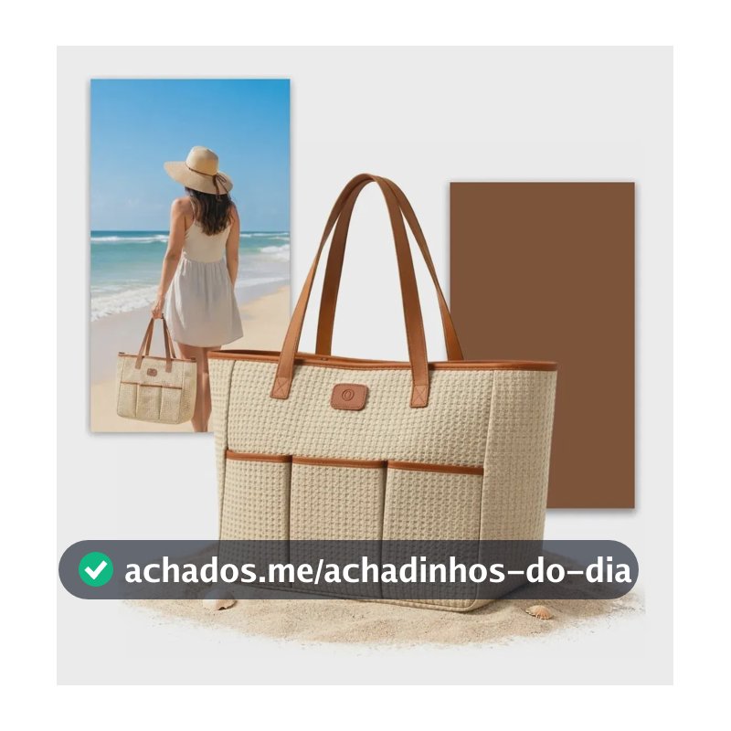 Bolsa Praia Feminina Grande Moda Verão Três Bolsos Externos Bege Notnull