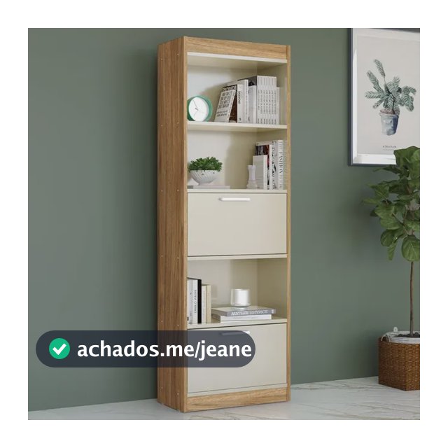 Organizador Multiuso Vertical 5 Prateleiras 2 Portas Livros Off White/nature