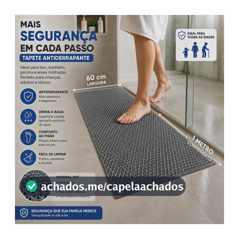 Tapete Antiderrapante Emborrachado Para Banheiro Box Piscina Ideal Para Piso Molhado Crianças E Idosos 1 Metro Cinza Onda