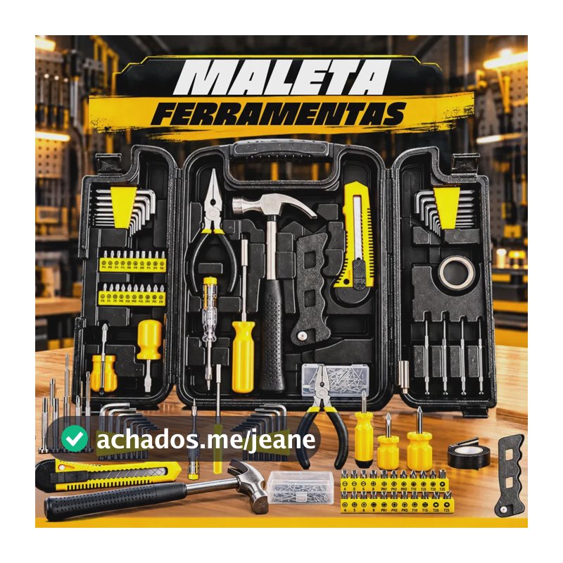 Jogo Maleta ferramentas 200 peças profissioal e domestico Completa Manutenção, Alicate, Bits, Estilete, Chaves Allen, Fenda E Phillips, Martelo, Serra, Fita Isolante, Pregos, Buchas, Chave Voltagem